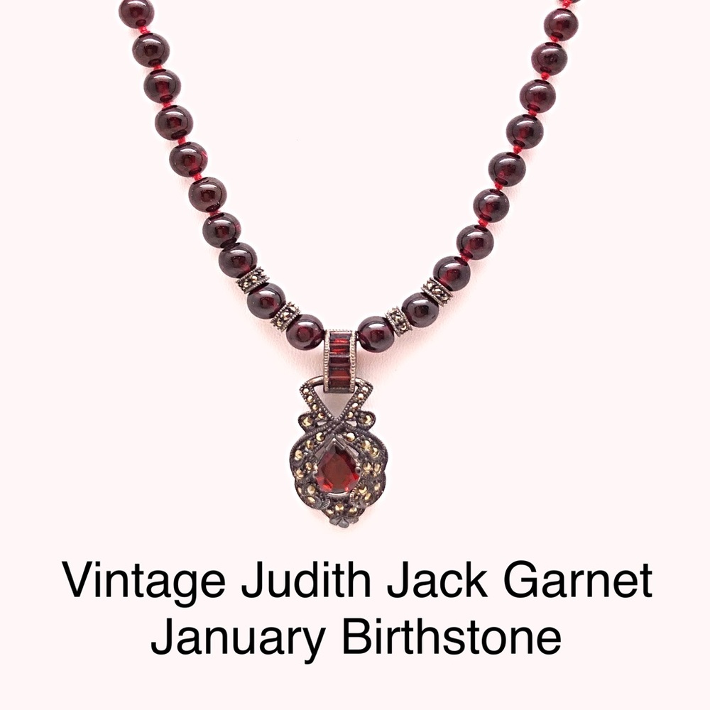 Rare Vintage Judith Jack Garnet Necklace Earrings